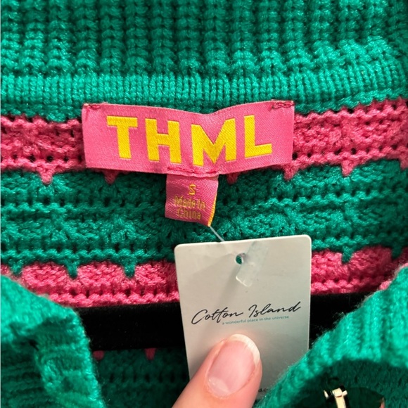 NWT | THML Collared + Striped Sweater Top, Size S, green + pink stripes - Picture 4 of 8